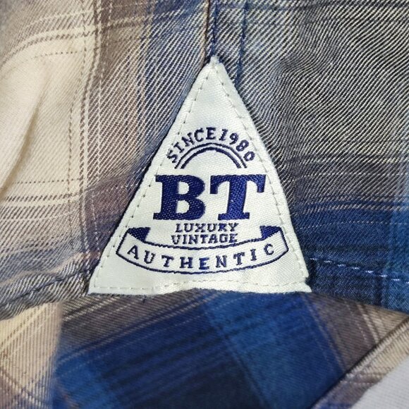 Boston Traders casual button down shirt men's size L brown blue plaid long sleev - Picture 6 of 10